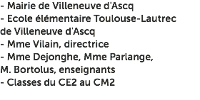 - Mairie de Villeneuve d'Ascq - Ecole élémentaire Toulouse-Lautrec de Villeneuve d'Ascq - Mme Vilain, directrice - Mme Dejonghe, Mme Parlange, M. Bortolus, enseignants - Classes du CE2 au CM2